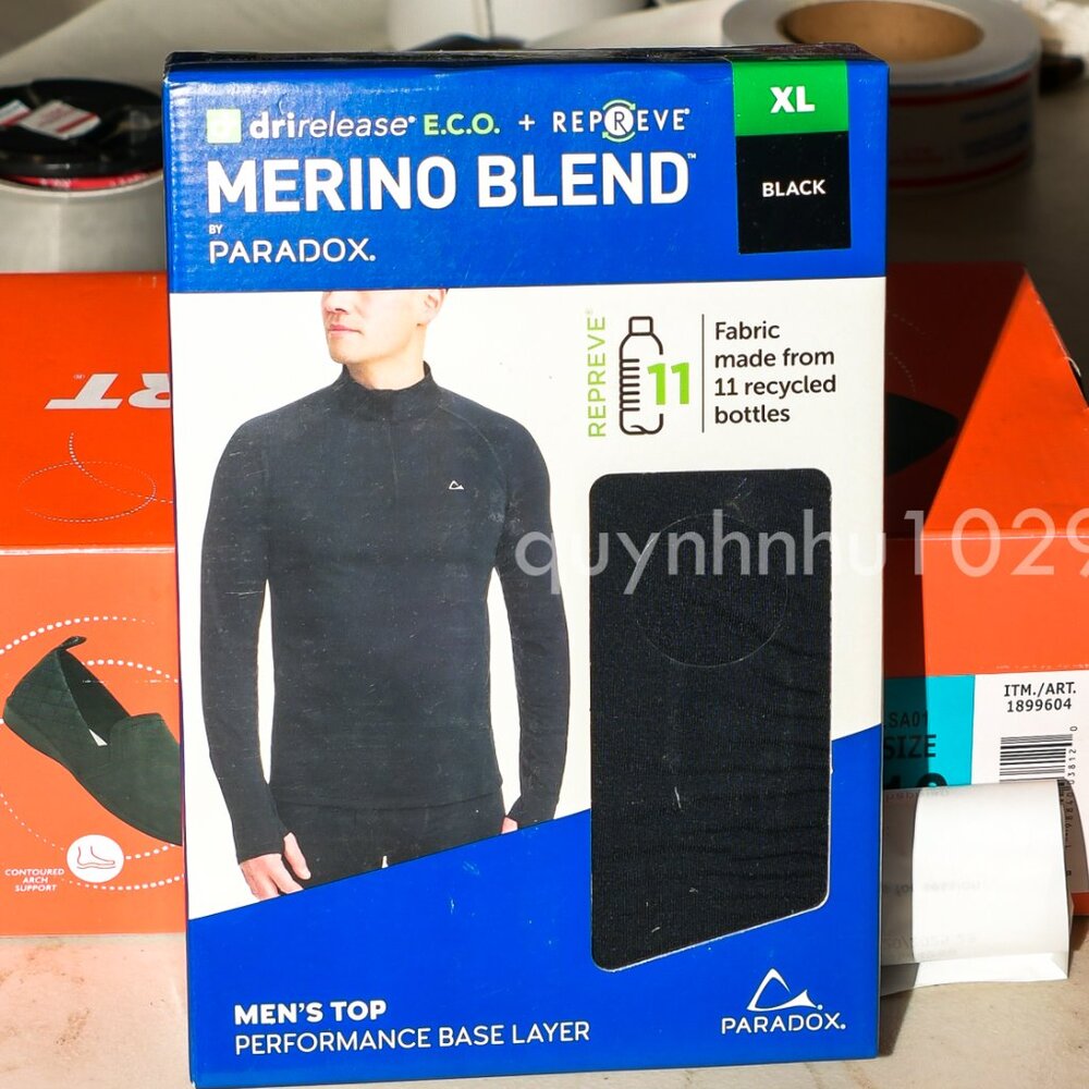 Paradox Men's 1/4 Zip Merino Blend Performance Base Layer Top, Black